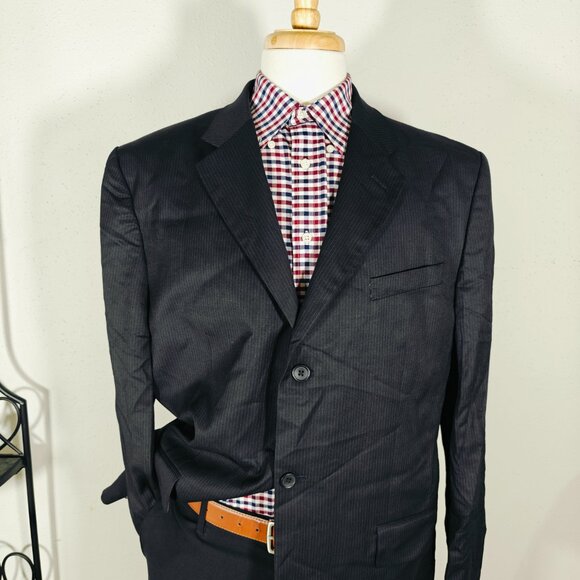 Banana Republic Men's Sport Coat Blazer Three Button Dark Navy Striped Wool 46R - Picture 2 of 15